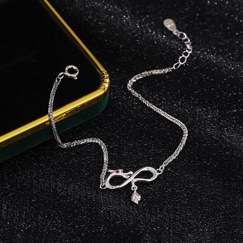 Mythstone Year Of The Dragon 999 Sterling Silver Zircon Endless Knot Tail Charm Luck Protection Bracelet - Image 5