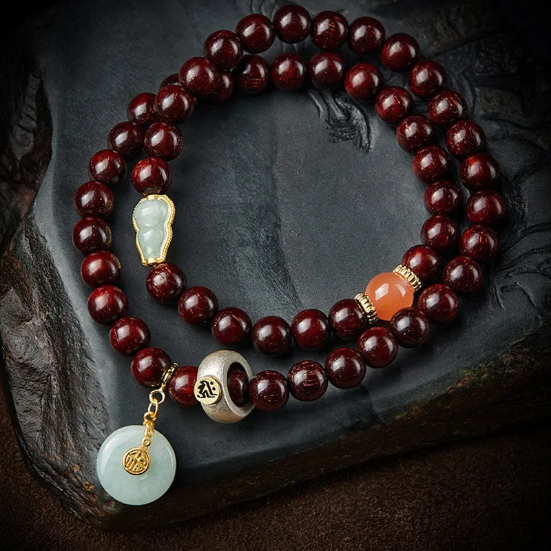 Mythstone Chinese Zodiac Natal Buddha Small Leaf Red Sandalwood Jade Red Agate PiXiu Sooth Bracelet - Image 21