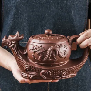 Mythstone Vintage Dragon Auspicious Clouds Purple Clay Ceramic Teapot