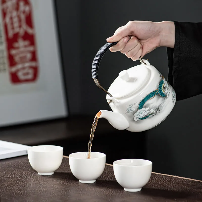 Mythstone Vintage Dragon Mountain Fisherman Landscape White Porcelain Ceramic Kung Fu Teapot - Image 13