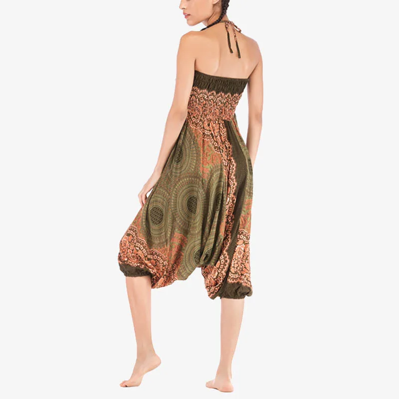 Mythstone Two Style Wear Round Geometric Pattern Loose Smocked Harem Trousers Jumpsuit High Waist Women's Yoga Pants - Image 46