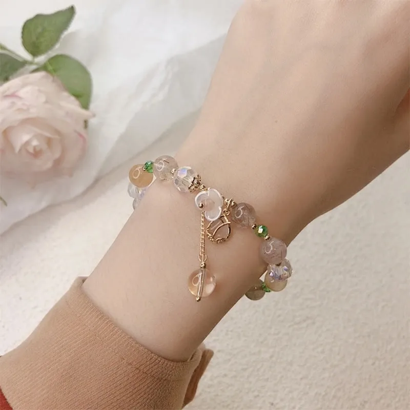 Mythstone Strawberry Quartz Rutilated Quartz Fluorite Flower Healing Bracelet - Image 23