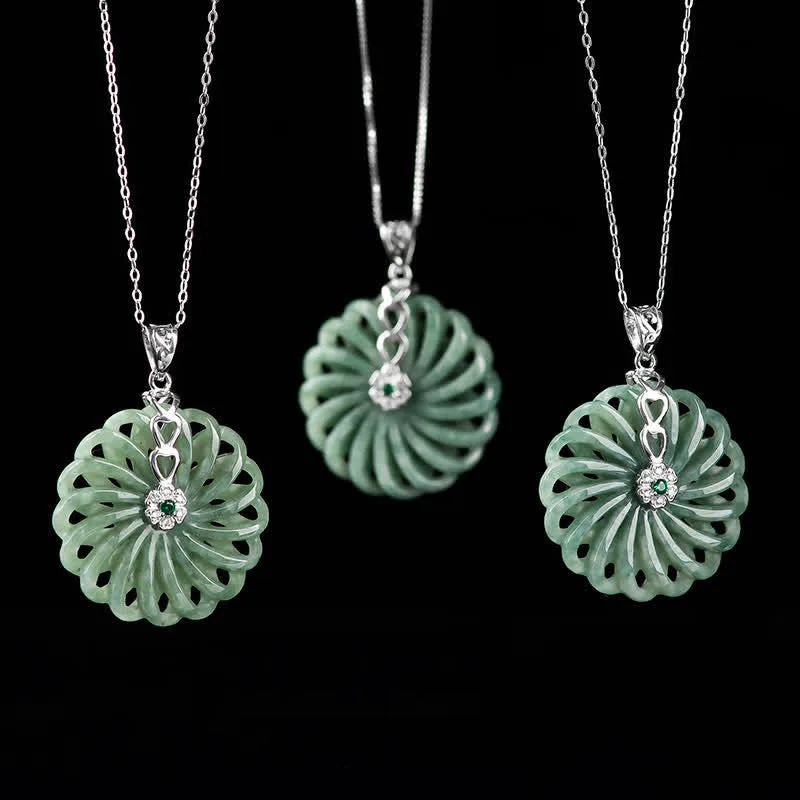 Mythstone 925 Sterling Silver Natural Round Jade Peace Buckle Abundance Necklace Pendant - Image 4