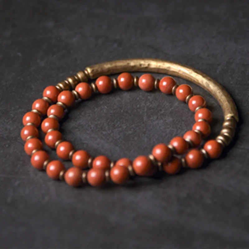 Mythstone Red Jasper Moss Agate Black Obsidian Crystal Copper Peace Couple Bracelet - Image 4