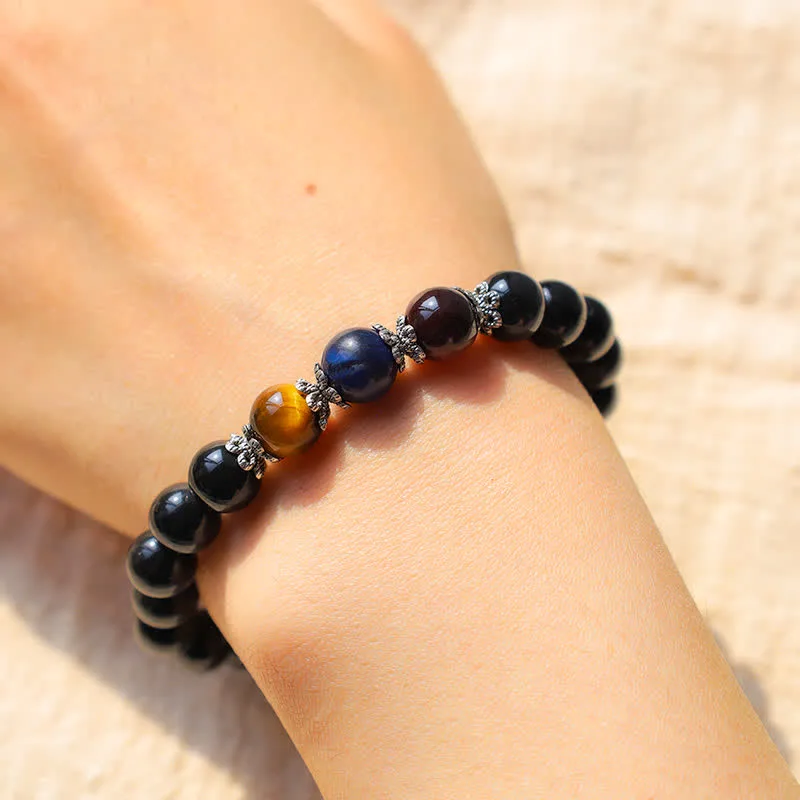 Natural Black Obsidian Tricolor Tiger Eye Strength Bracelet - Image 5