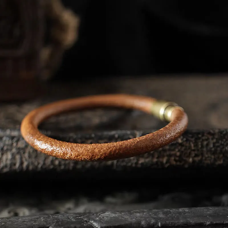 Mythstone Retro Leather Luck Healing Copper Magnetic Buckle Bracelet - Image 11