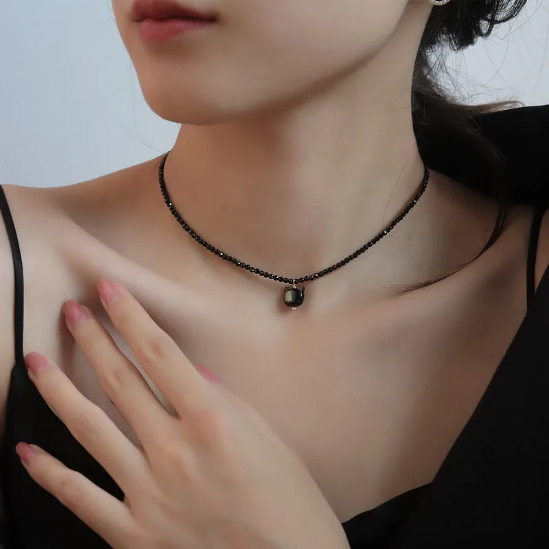 Mythstone Black Spinel Cute Cat Motivate Choker Necklace - Image 4