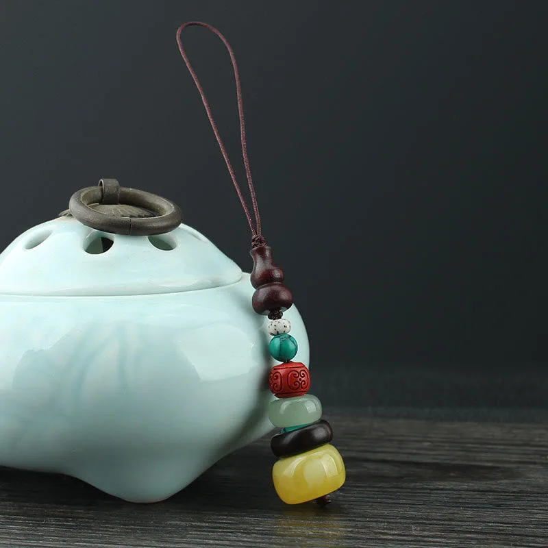 Mythstone Green Sandalwood Ebony Wood Gourd Seven Layer Pagoda Positive Phone Hanging Decoration - Image 9