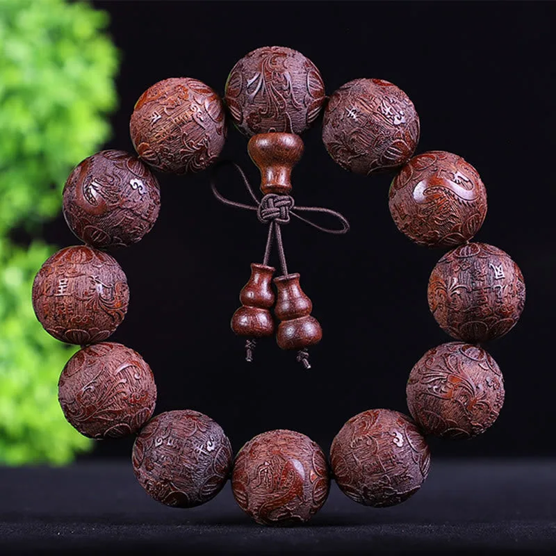 Mythstone Chinese Zodiac Rosewood Ebony Boxwood Copper Coin PiXiu Carved Warmth Bracelet - Image 5