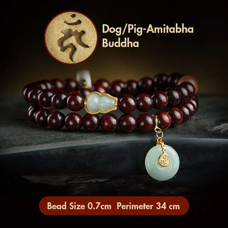 Mythstone Chinese Zodiac Natal Buddha Small Leaf Red Sandalwood Jade Red Agate PiXiu Sooth Bracelet - Image 25