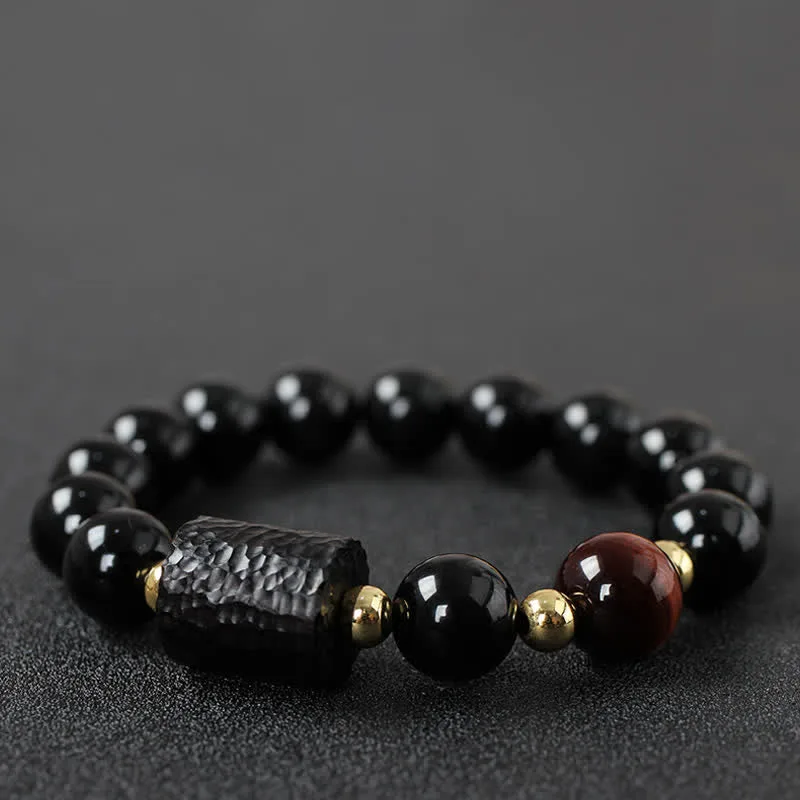 Black Obsidian Ebony Wood Red Tiger Eye Strength Couple Bracelet - Image 15