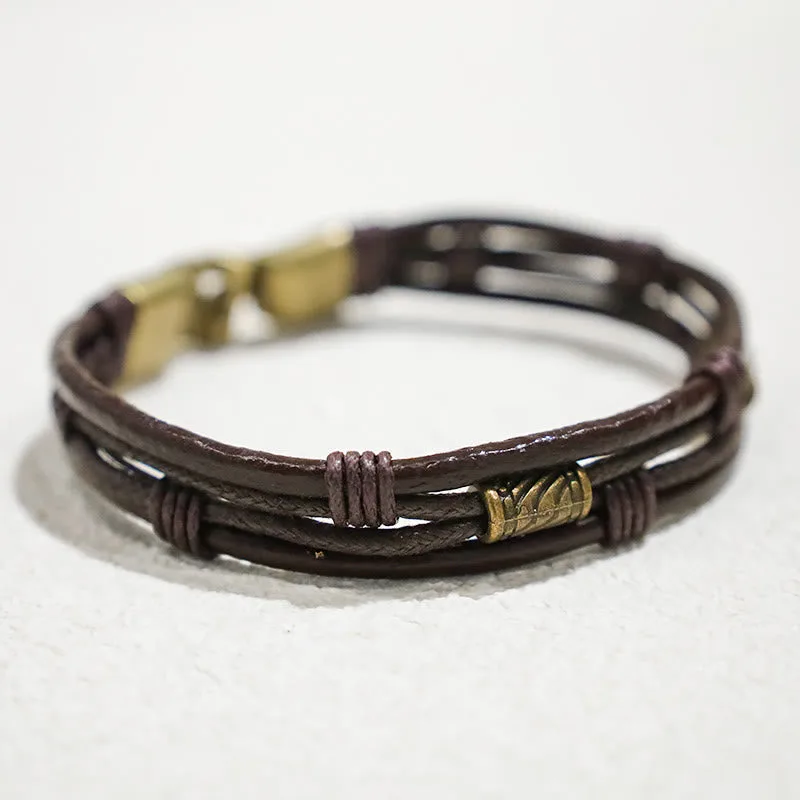 Mythstone Vintage Leather Wrist Band Brown Rope Layered Bracelet Bangle - Image 5