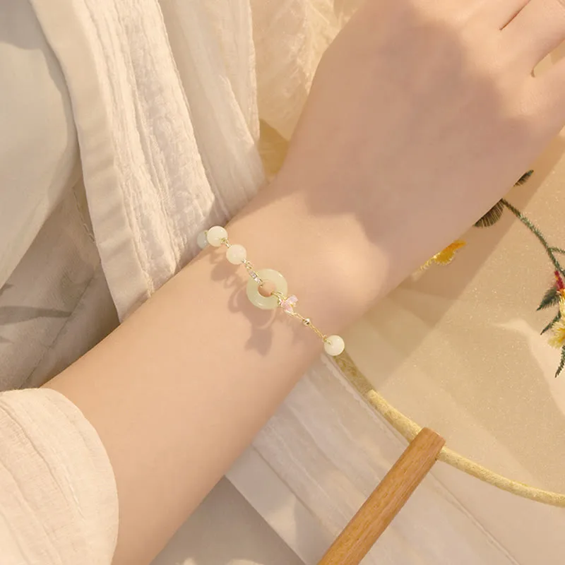 Mythstone 925 Sterling Silver Natural Hetian Jade Peace Buckle Orchid Luck Bracelet Necklace Pendant Set - Image 8