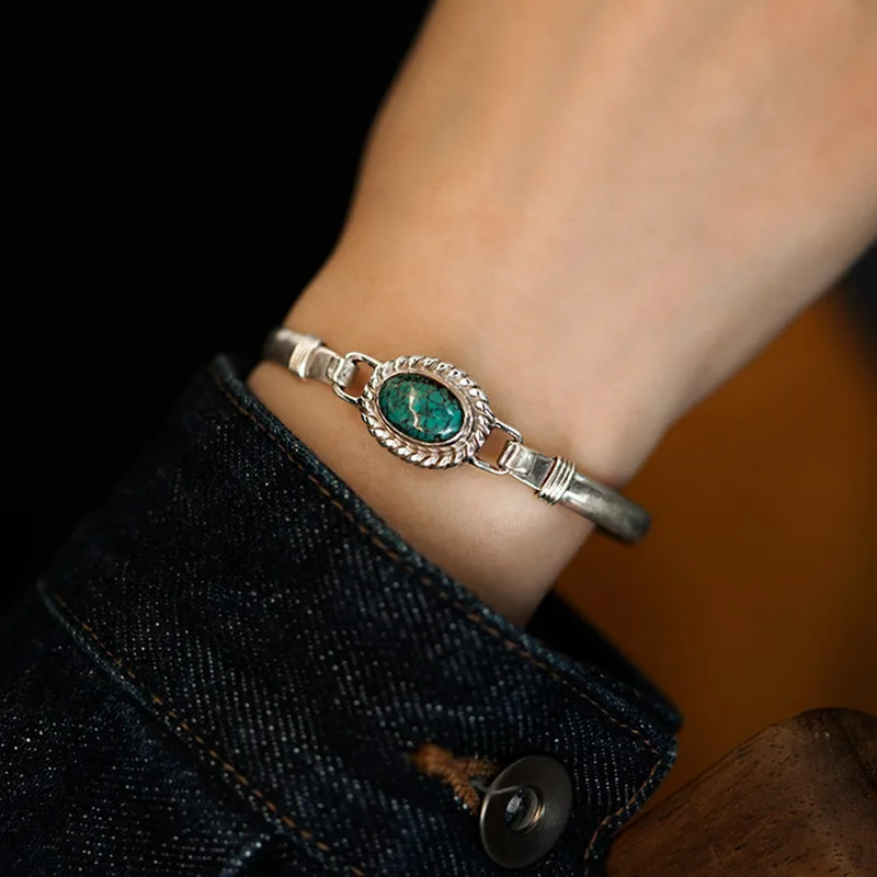 Mythstone 925 Sterling Silver Turquoise Balance Protection Handmade Nepal Bracelet Bangle - Image 3
