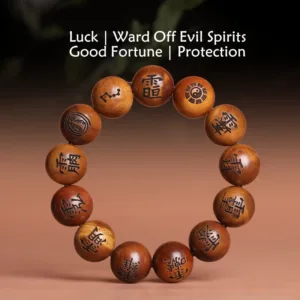 Mythstone Lightning Struck Jujube Wood Yin Yang Bagua Taoist Taboo Characters Engraved Protection Bracelet
