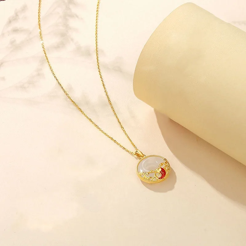 Mythstone - 925 Sterling Silver Chalcedony Koi Fish Peace Buckle Ocean Waves Wealth Necklace Pendant - Image 4