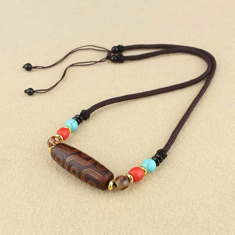 Mythstone Tibetan Nine-Eye Dzi Bead Three-eyed Dzi Bead Protection String Necklaces Pendant - Image 9