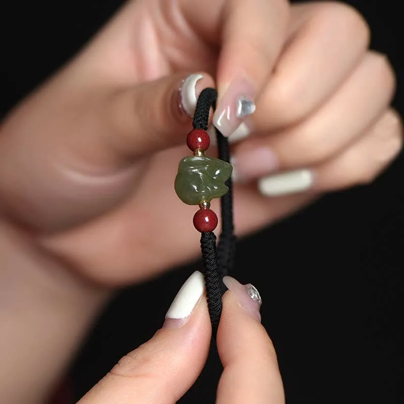 Year of the Rabbit Hetian Jade Bunny Cinnabar Beaded Abundance String Bracelet - Image 11