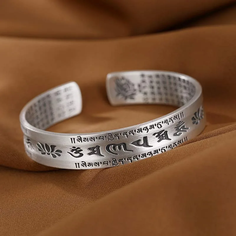 Mythstone 999 Sterling Silver Om Mani Padme Hum Lotus Wisdom Bracelet Bangle - Image 2