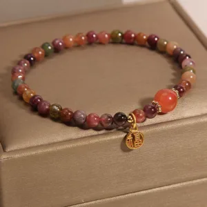 Mythstone Natural Colorful Tourmaline Fu Character Love Bracelet