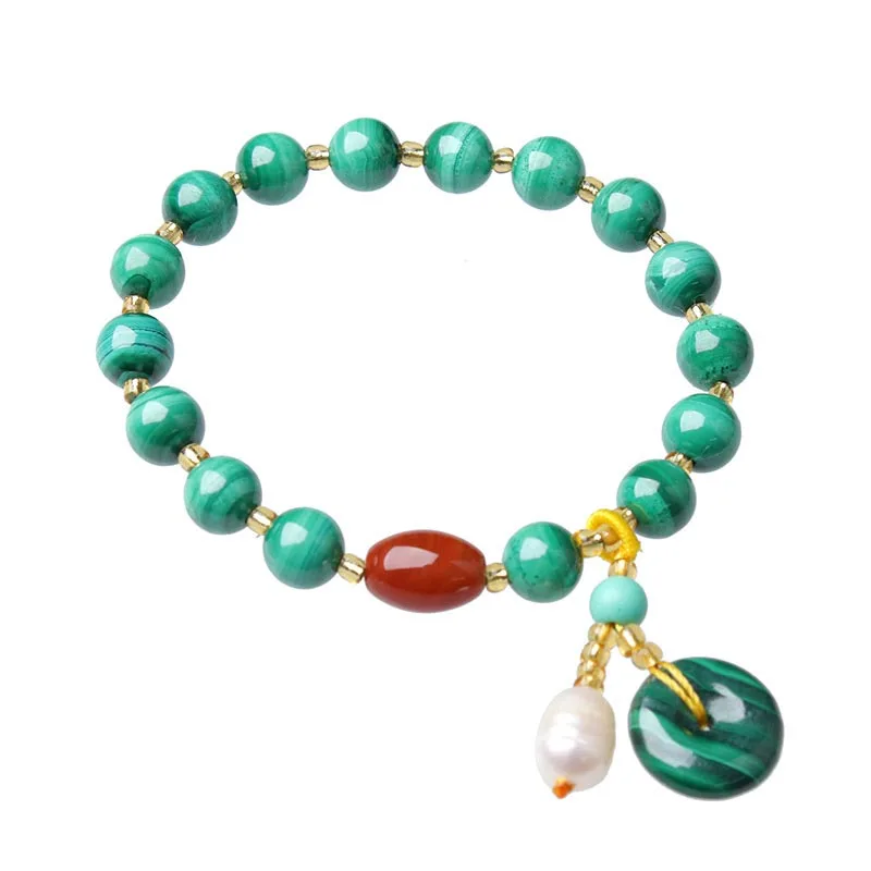 Mythstone Natural Malachite Red Agate Bead Protection Charm Bracelet - Image 6