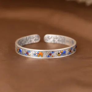 Mythstone 999 Sterling Silver Elephant Strength Wisdom Bracelet Cuff Bangle