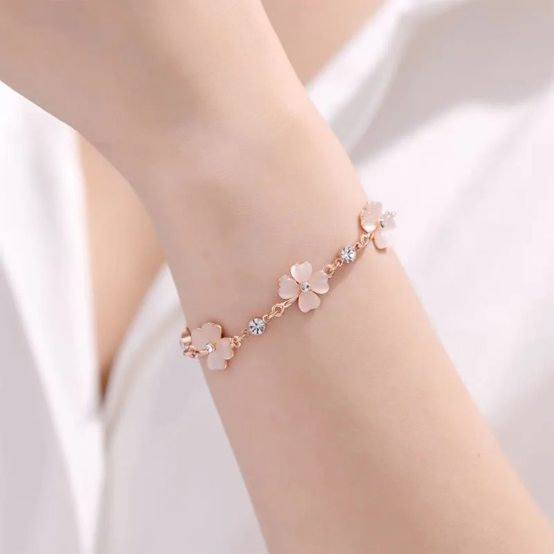 MythStone Pink Crystal Four Leaf Clover Love Chain Bracelet - Image 6