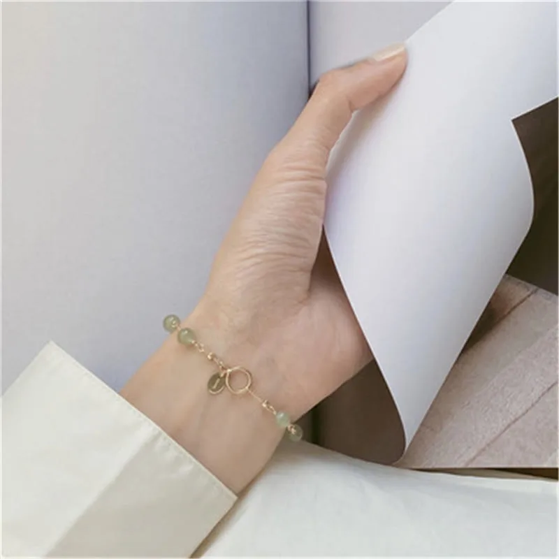 Mythstone 14k Gold Plated Hetian Jade Beaded Prosperity Chain Bracelet - Image 6