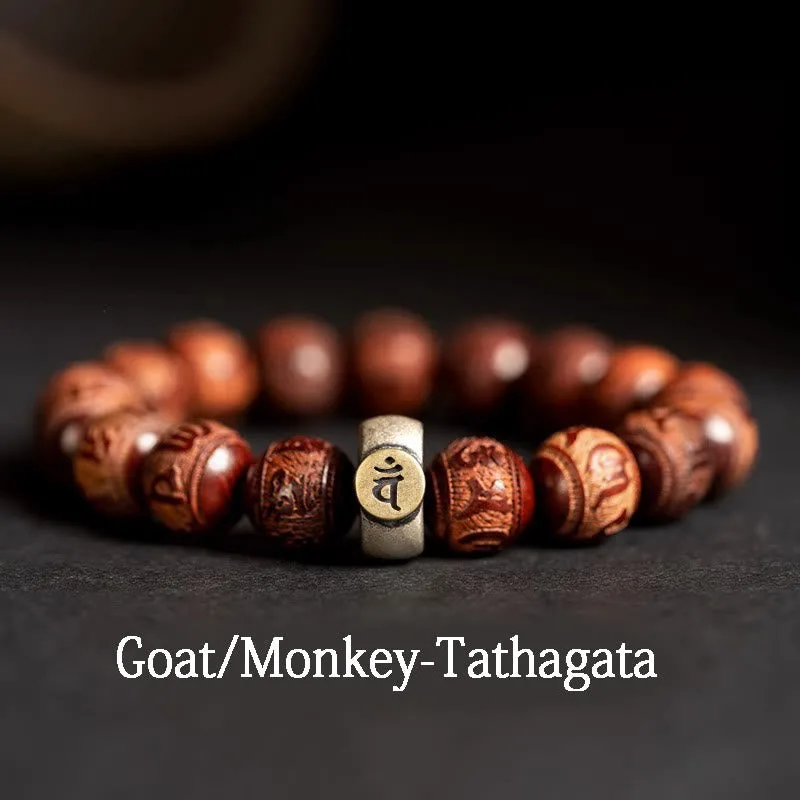 Mythstone Chinese Zodiac Natal Buddha Small Leaf Red Sandalwood Om Mani Padme Hum Protection Bracelet - Image 15