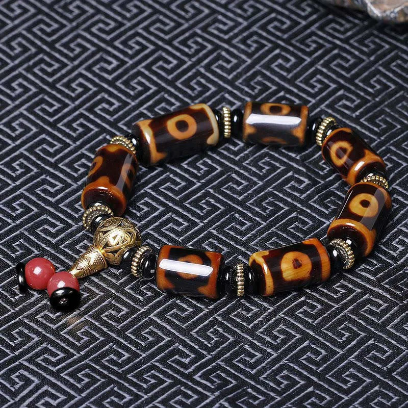 Mythstone Tibetan Nine-Eye Dzi Bead Fortune Charm Bracelet - Image 3