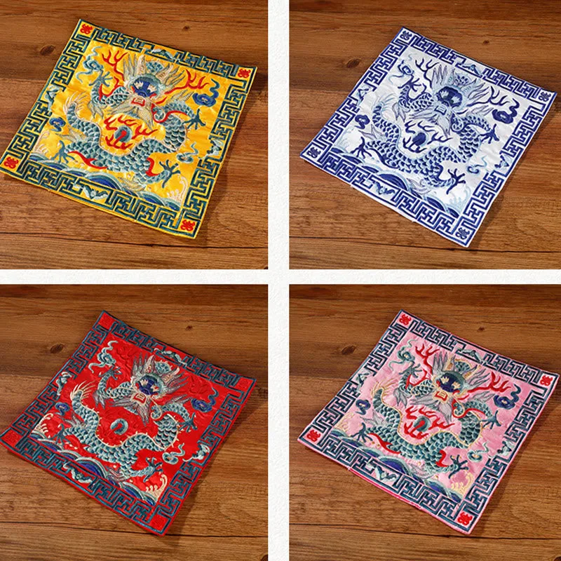 Mythstone Crane Phoenix Dragon Kirin Embroidered Cup Mat Pad Tea Cup Coaster Square Kung Fu Tea Mat - Image 40