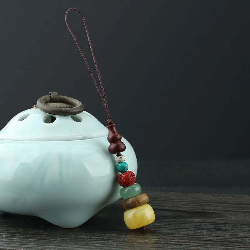 Mythstone Green Sandalwood Ebony Wood Gourd Seven Layer Pagoda Positive Phone Hanging Decoration - Image 3