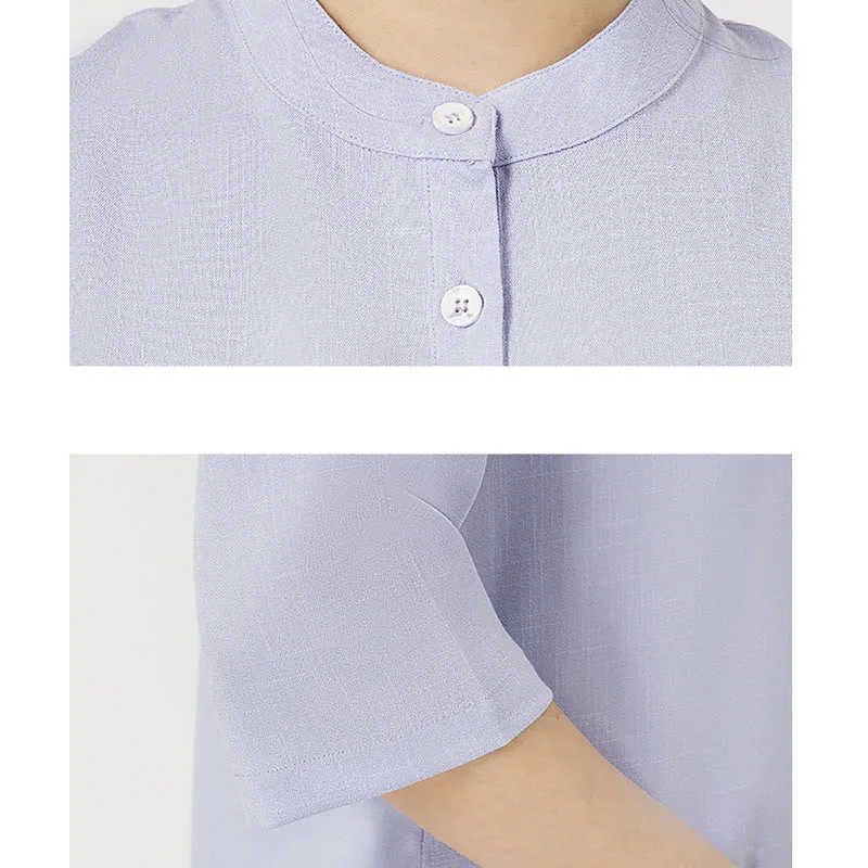 Mythstone 2Pcs Solid Color Three Quarter Shirt Top Pants Meditation Zen Tai Chi Cotton Linen Clothing Women's Set - Image 3