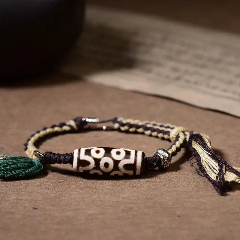 Mythstone Handcrafted Tibetan Nine-Eye Dzi Bead Blessings Rope Bracelet - Image 6