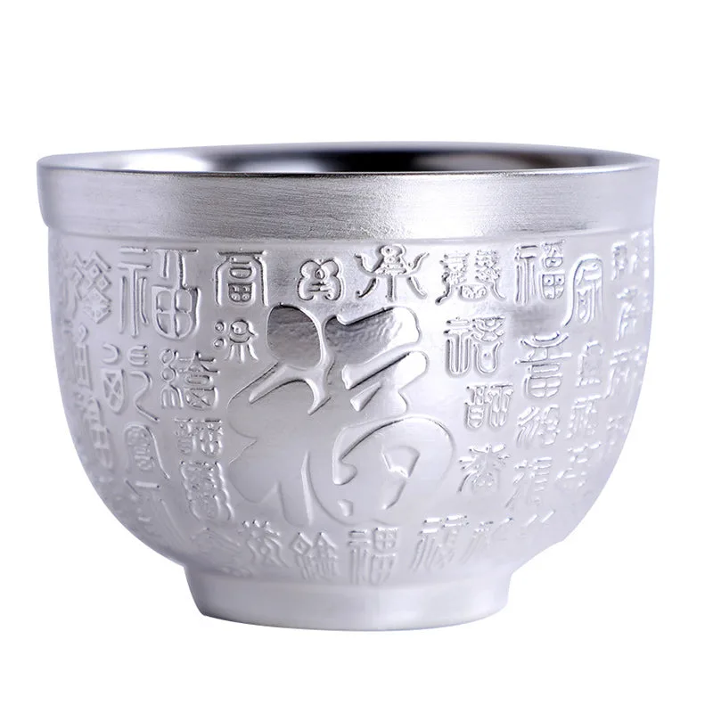 Mythstone - Fu Character Dragon Phoenix Horse Koi Fish Silver Gilding Ceramic Teacup Kung Fu Tea Cup - Image 4