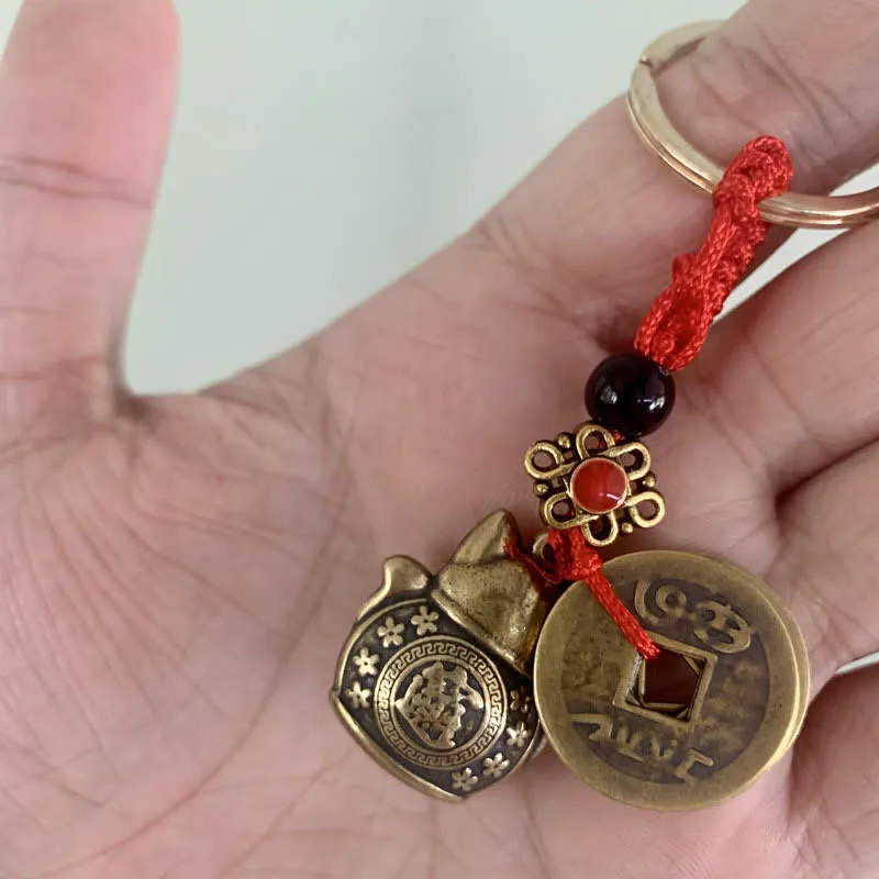 Mythstone Feng Shui Five Emperor Coins Lucky Cat Money Wealth Keychain - Image 4