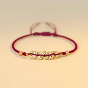 Mythstone Copper Coin Fortune Tree Luck Strength Braided Bracelet