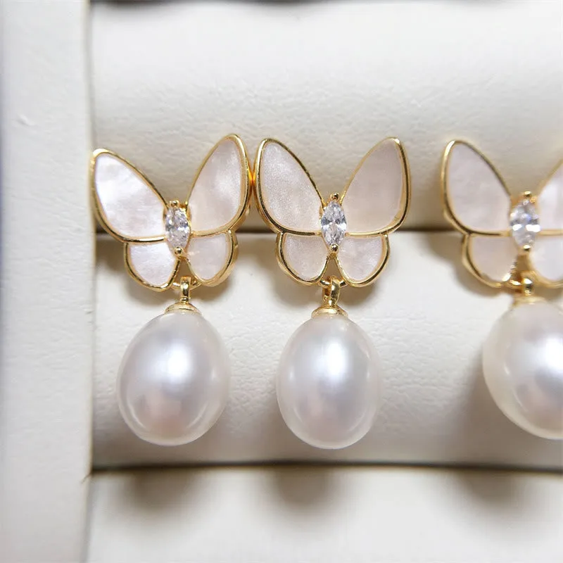 Mythstone 925 Sterling Silver Posts 18K Gold Plated Copper Pearl Butterfly Optimism Stud Earrings - Image 6