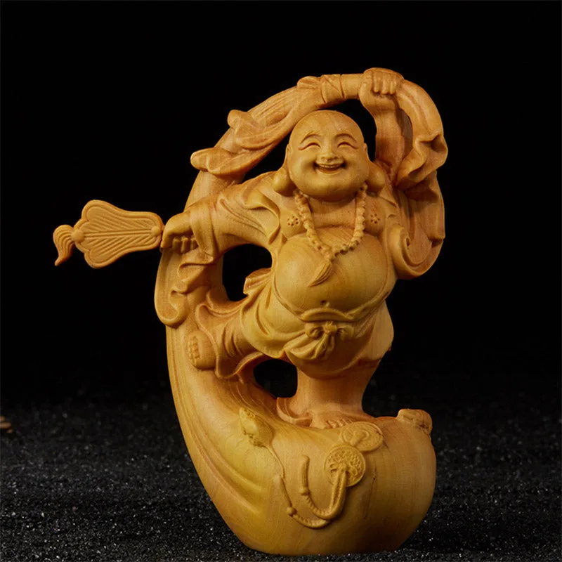 Mythstone Laughing Buddha Boxwood Prosperity Home Decoration