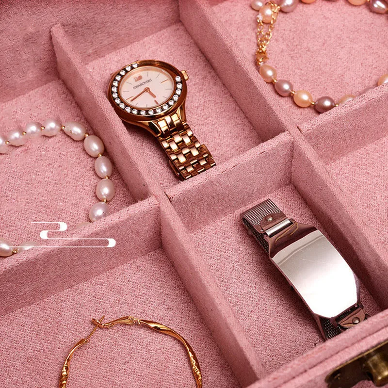 Mythstone Simple Design Jewelry Box Organizer Two-Layer Jewelry Storage Box Flannel Box With Lock - Image 14