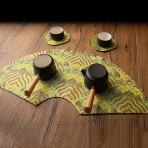 Mythstone Vintage Sea Wave Bamboo Plum Blossom Embroidered Cup Mat Pad Tea Cup Coaster Kung Fu Tea Mat