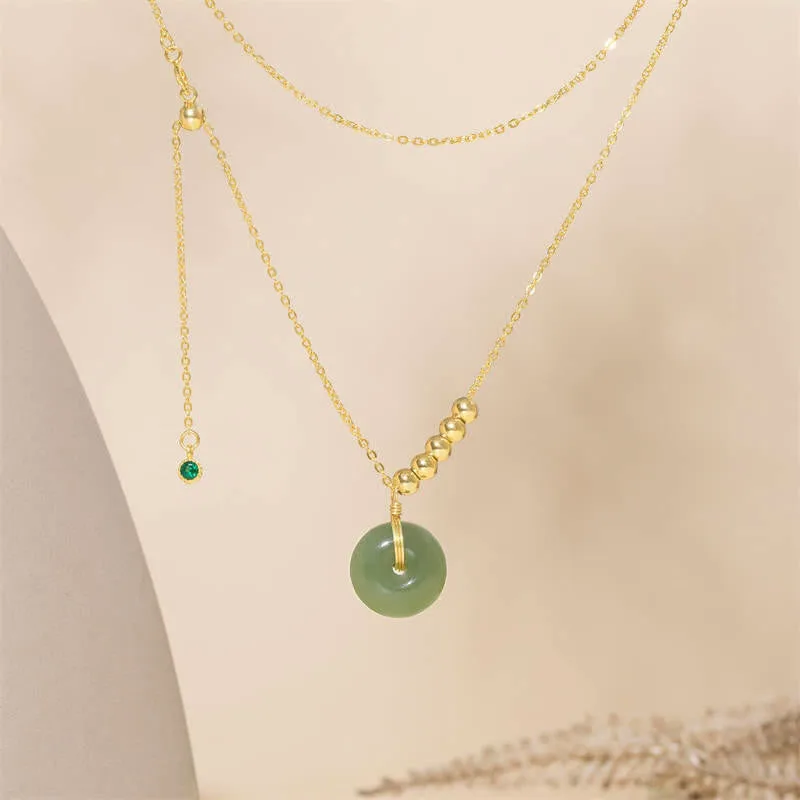 Mythstone Peace Buckle White Jade Cyan Jade Luck Happiness Necklace Pendant - Image 6