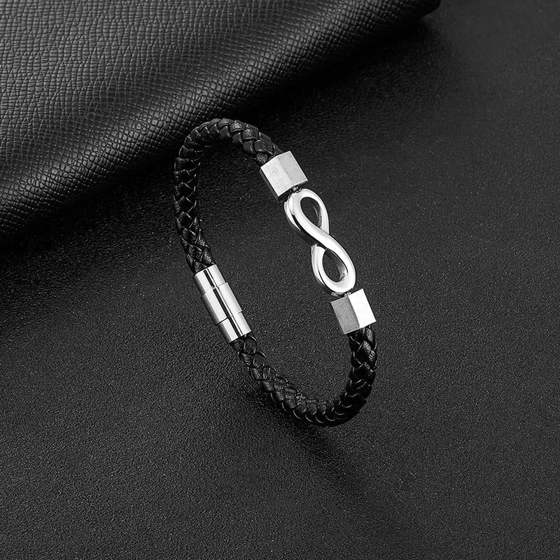 Mythstone Endless Knot Titanium Steel Infinity Leather Weave Balance Bracelet - Image 13