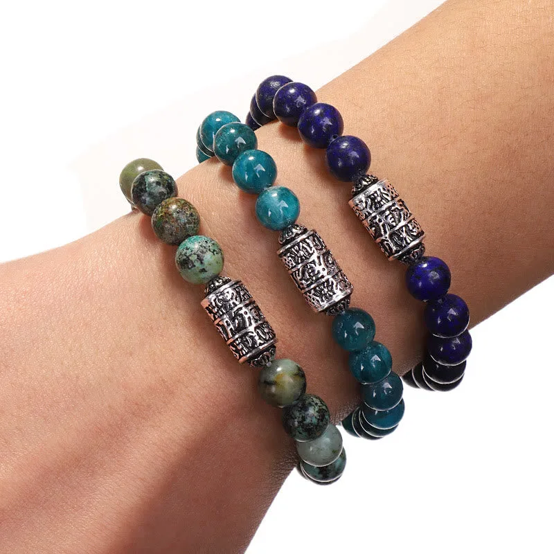 Mythstone Natural Lazurite Pietersite Unakite Om Mani Padme Hum Bead Positive Bracelet - Image 14