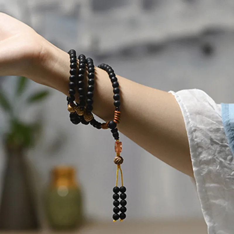 MythStone Tibetan Mala Cypress Bodhi Seed Red Agate Healing Bracelet - Image 7