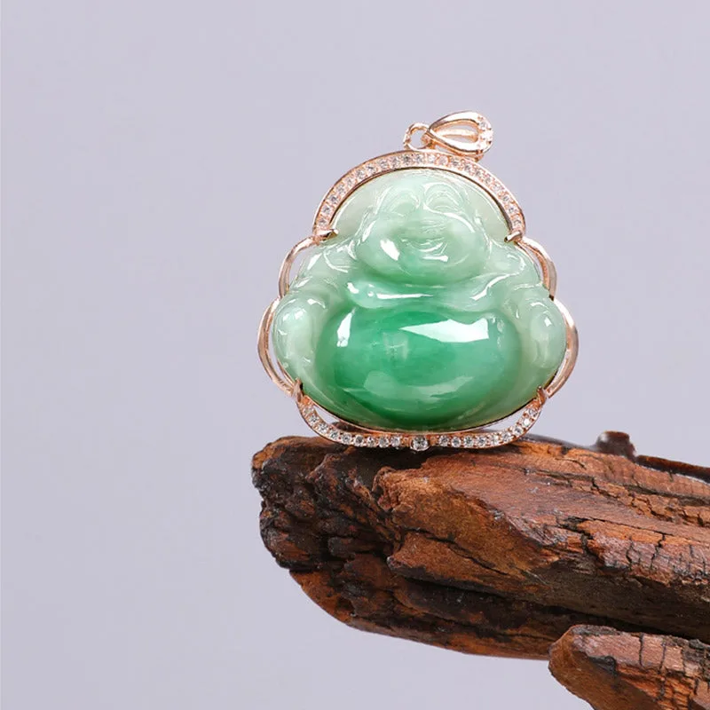925 Sterling Silver Laughing Buddha Natural Jade Prosperity Necklace Chain Pendant - Image 7