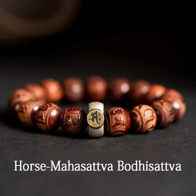 Mythstone Chinese Zodiac Natal Buddha Small Leaf Red Sandalwood Om Mani Padme Hum Protection Bracelet - Image 14