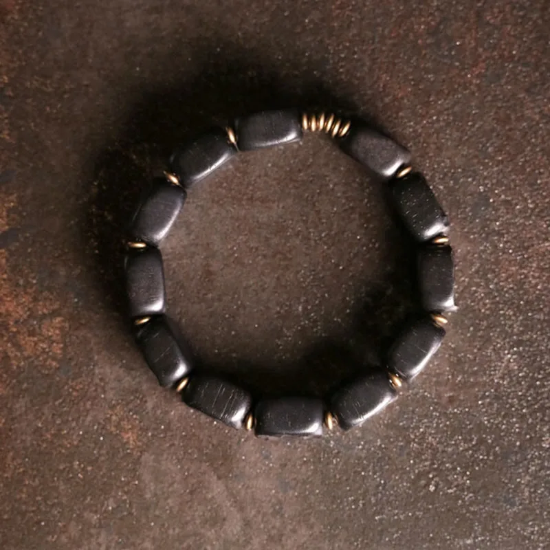 Mythstone Retro Ebony Wood Texture Style Copper Peace Balance Bracelet - Image 7