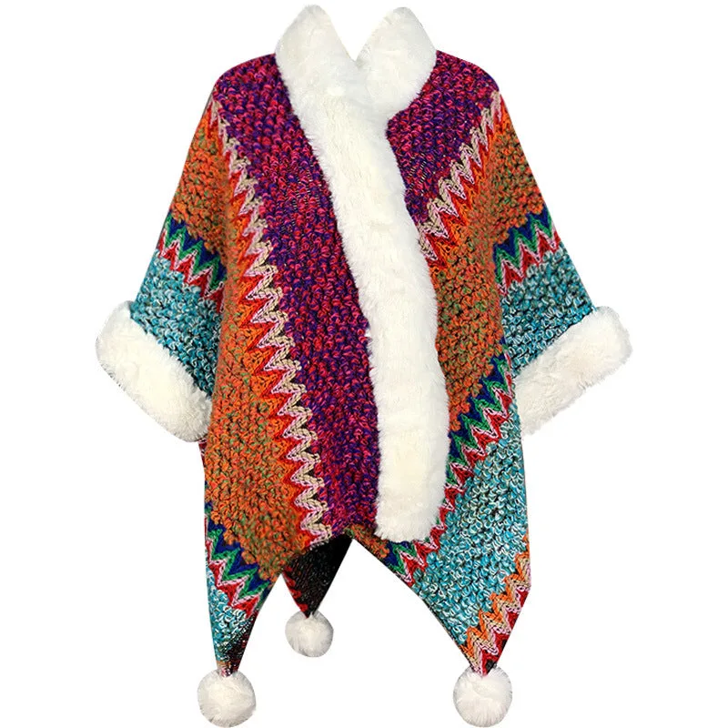 Mythstone Tibetan Multicolored Striped Shawl Winter Cozy Travel Scarf Wrap - Image 2
