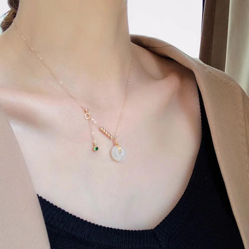 Mythstone Peace Buckle White Jade Cyan Jade Luck Happiness Necklace Pendant - Image 19